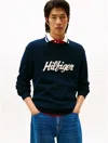 Tommy Hilfiger Intarsia Hilfiger Script Logo Sweater In Blue