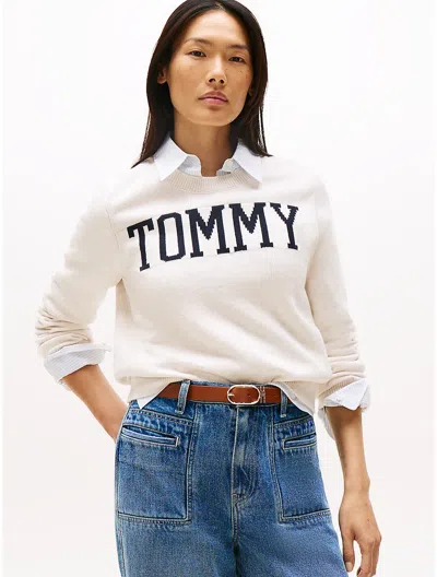 Tommy Hilfiger Intarsia Tommy Logo Sweater In White