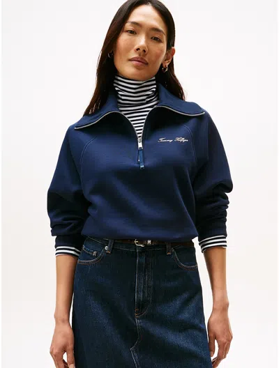 Tommy Hilfiger Interlock Fleece Quarter In Blue