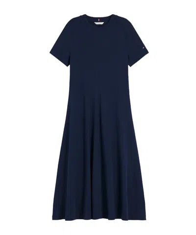 Tommy Hilfiger Interlock Knit Midi Fit And Flare Dress In Blue