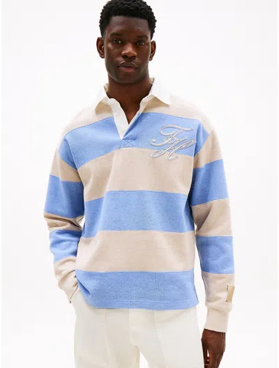 Tommy Hilfiger Interlock Stripe Panel Rugby Sweatshirt In Blue