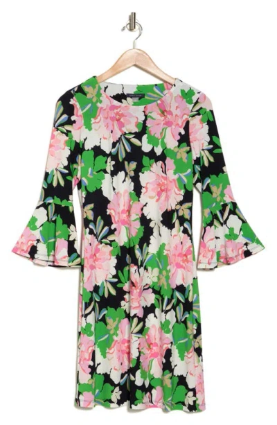 Tommy Hilfiger Isla Floral Jersey Bell Sleeve Dress In Green