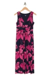 Tommy Hilfiger Island Orchid Jersey Maxi Dress In Sky Captain/ Carmine Rose