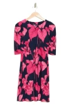 Tommy Hilfiger Island Orchid Jersey Ruched Sleeve Dress In Sky Captain/ Carmine Rose