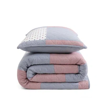 Tommy Hilfiger Ithaca Americana Patchwork Cotton Reversible Blue Quilt Set In Blue;red