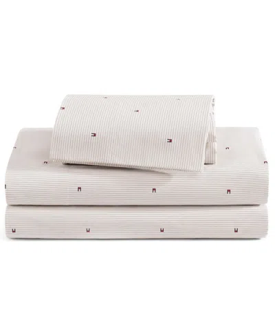 Tommy Hilfiger Ithaca Flag Stripe Cotton Percale 3-piece Sheet Set, Twin Xl In Neutral