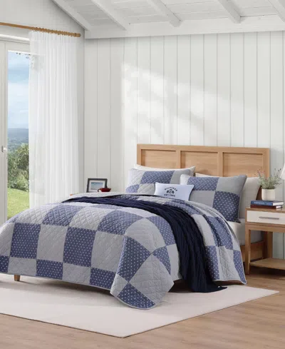 Tommy Hilfiger Ithaca Stargaze Patchwork Cotton Reversible 3-pc. Quilt Set, Full/queen In Gray