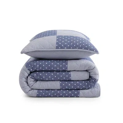 Tommy Hilfiger Ithaca Stargaze Patchwork Cotton Reversible Blue Quilt Set In Blue;white