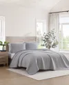 Tommy Hilfiger 136 Thread Count Ithaca Stripe Cotton Reversible Quilt Set In White,core Navy
