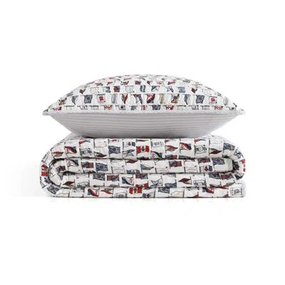 Tommy Hilfiger Ithaca Stripe Cotton Reversible Quilt Set In Blue,red