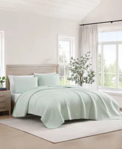 Tommy Hilfiger Ithaca Stripe Cotton Reversible Quilt Set In Green