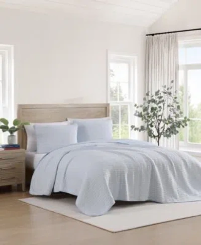 Tommy Hilfiger Ithaca Stripe Cotton Reversible Quilt Set In Blue