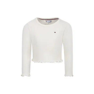 Tommy Hilfiger Kids' Ivory Crop T-shirt For Girl With Flag