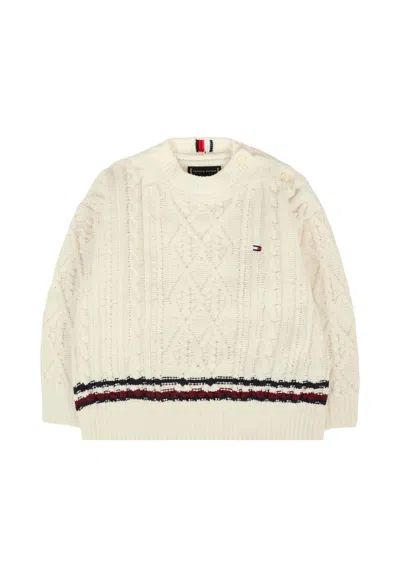 Tommy Hilfiger Kids' Ivory Sweater For Baby Boy With Flag In Neutral