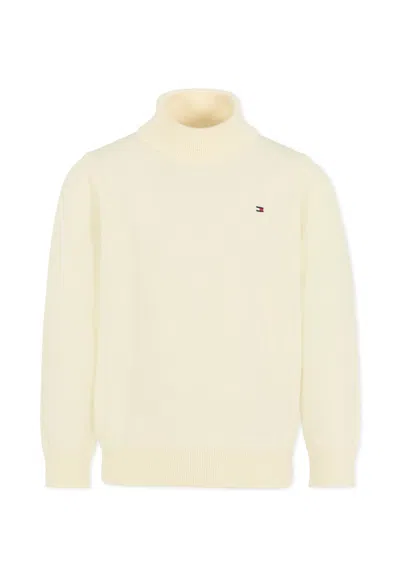 Tommy Hilfiger Kids' Ivory Turtleneck For Boy With Flag In White