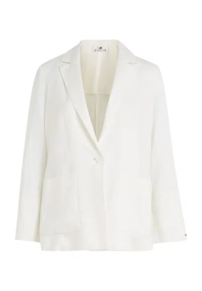 Tommy Hilfiger Jackets Casual Linen Sb Blazer In Bianco