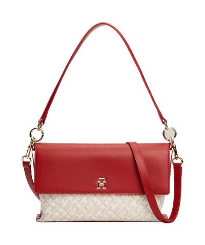 Tommy Hilfiger Jacquard Canvas Shoulder Bag In Red