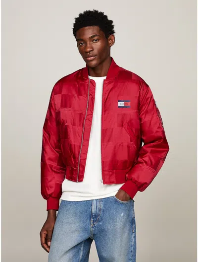 Tommy Hilfiger Jacquard Check Boxy Bomber Jacket In Medium Red