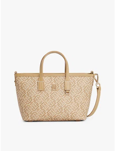 Tommy Hilfiger Jacquard Monogram Crossbody Tote Bag In Brown