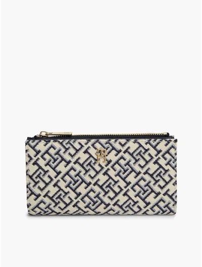 Tommy Hilfiger Jacquard Monogram Long Bifold Wallet In Space Blue