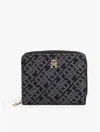 Tommy Hilfiger Jacquard Monogram Medium Zip Wallet In Black