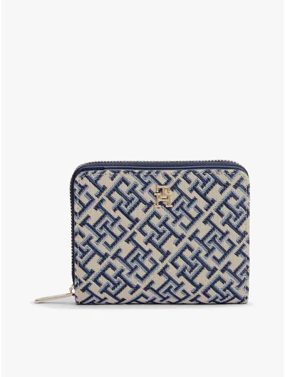 Tommy Hilfiger Jacquard Monogram Medium Zip Wallet In Blue Mono
