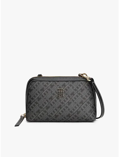Tommy Hilfiger Jacquard Monogram Mini Crossbody Bag In Black