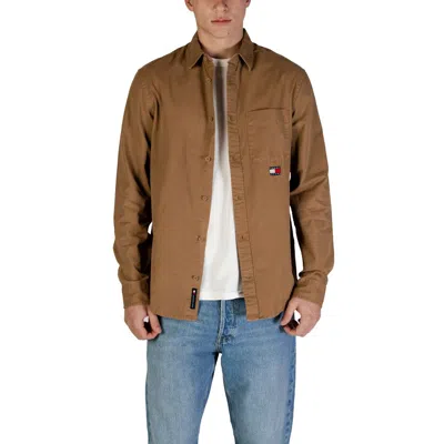 Tommy Hilfiger Jeans Beige Recycled Cotton Shirt In Brown