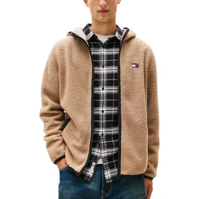 Tommy Hilfiger Jeans Beige Recycled Polyester Hoodie In Brown