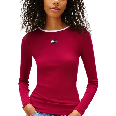 Tommy Hilfiger Jeans Bordeaux Recycled Cotton Long Sleeve T-shirt