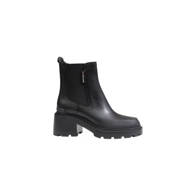 Tommy Hilfiger Jeans Leather Women's Boot In Black