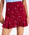 Tommy Hilfiger Jeans Mini Skirt Women Red Floral Flounce Hem High Rise Fts1145 In Multi