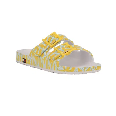 Tommy Hilfiger Jelz Womens Printed Slip On Footbed Sandals In Yellow