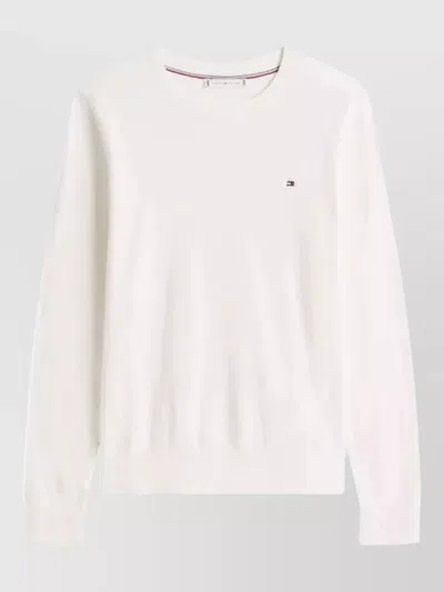 Tommy Hilfiger Jersey Crew Neck Long Sleeve Sweater In White