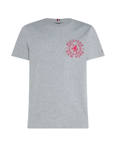 Tommy Hilfiger Jersey T-shirt With Emblem In Medium Grey Heather/multi