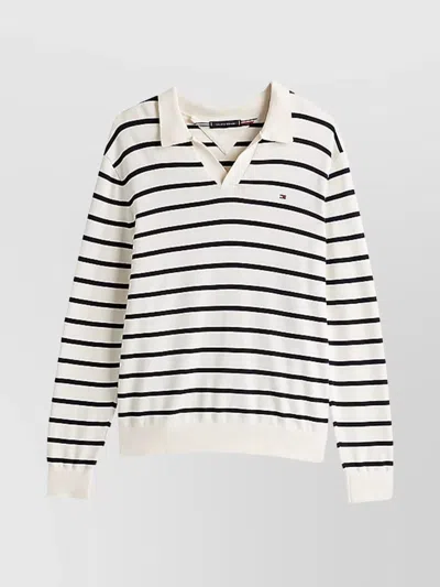 TOMMY HILFIGER JONNY COLLAR STRIPED V-NECK SWEATER