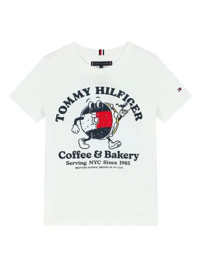 Tommy Hilfiger Junior Kids' Bagel-print Cotton T-shirt In White