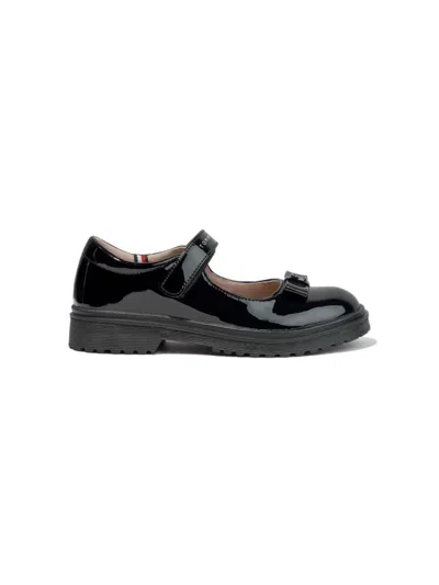 Tommy Hilfiger Junior Kids' Bow Patent Faux-leather Ballerina Shoes In Black