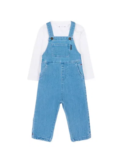 Tommy Hilfiger Junior Babies' Buttoned Chest-pocket Dungarees In Blue