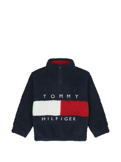 Tommy Hilfiger Junior Kids' Buttoned Striped Fleece Top In Blue