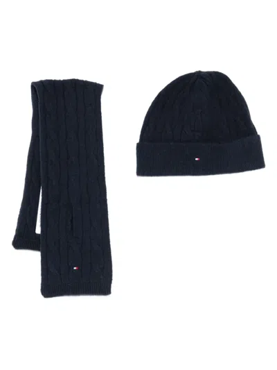 Tommy Hilfiger Junior Babies' Cable-knit Beanie Set In Black