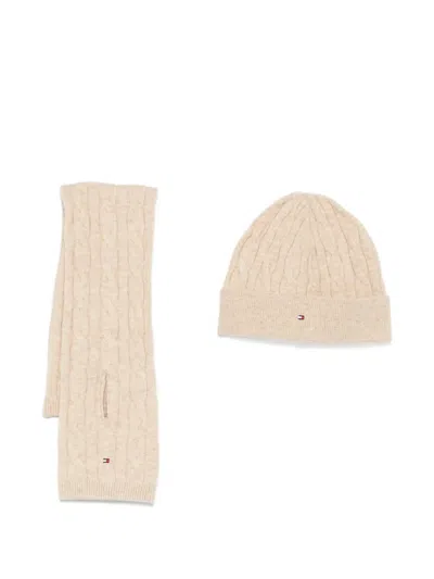 Tommy Hilfiger Junior Babies' Cable-knit Beanie Set In Neutral
