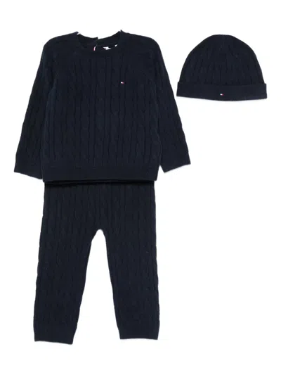 Tommy Hilfiger Junior Babies' Cable-knit Trousers Set In Blue