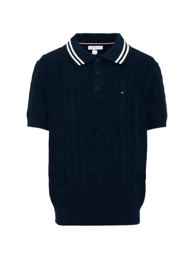 Tommy Hilfiger Junior Kids' Cable-knit Polo Shirt In Blue