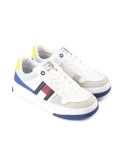 Tommy Hilfiger Junior Kids' Colour-blocked Lace-up Sneakers In White