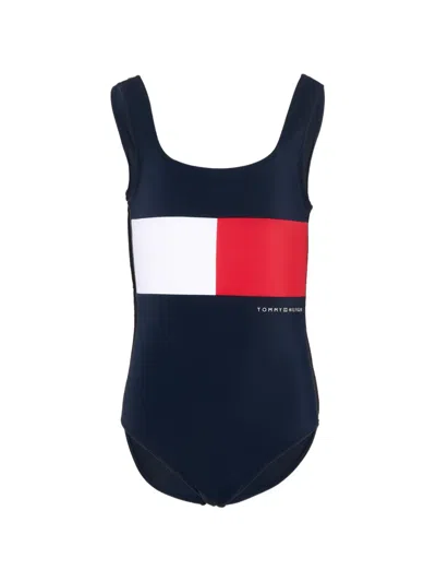 Tommy Hilfiger Junior Kids' Colourblock Square-neck Swimsuit In Blue