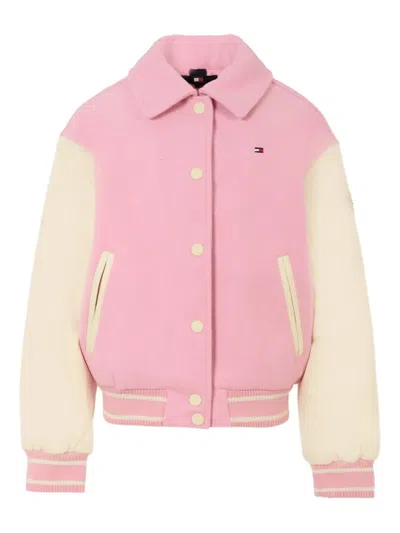 Tommy Hilfiger Junior Kids' Contrast-sleeve Bomber Jacket In Pink