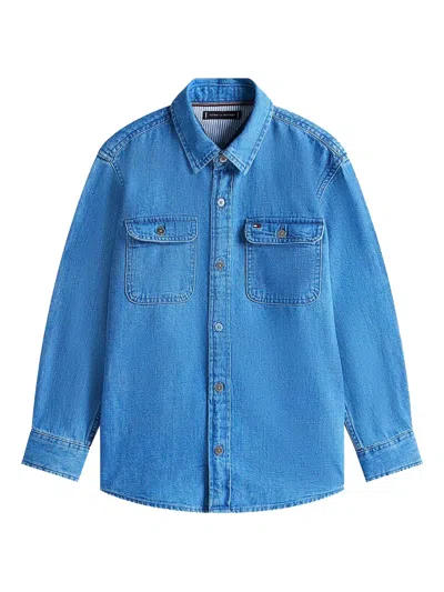 Tommy Hilfiger Junior Kids' Double-pocket Denim Shirt In Blue