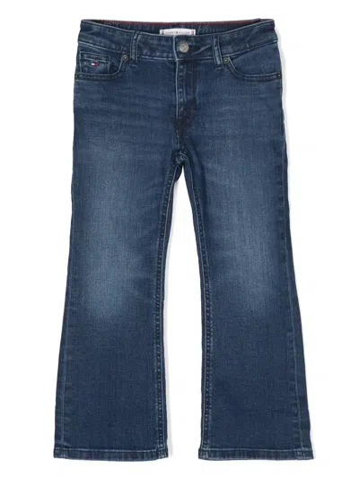 Tommy Hilfiger Junior Kids' Embroidered-logo Flared Jeans In Blue