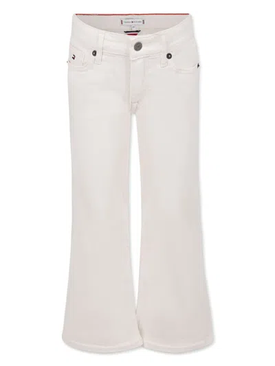 Tommy Hilfiger Junior Kids' Embroidered-logo Flared Jeans In White